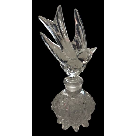 Vintage 1940s Imperial Glass Clear 7" Perfume Bottle & Large Bird Stopper - Picture 2 of 7